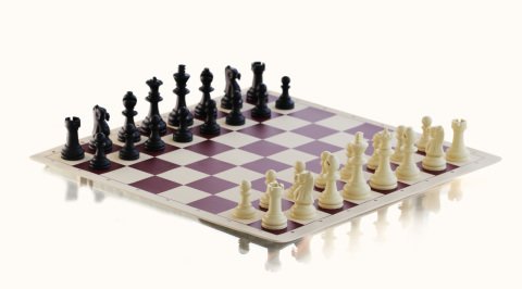 Художественный шахматный набор школьного типа небольшого размера с большой сумкой