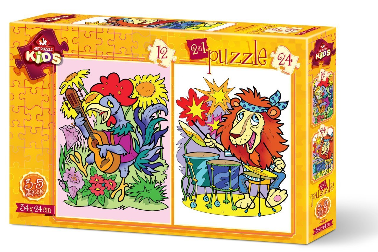 Art Çocuk Puzzle Müzisyen Hayvanlar 12 + 24 Parça