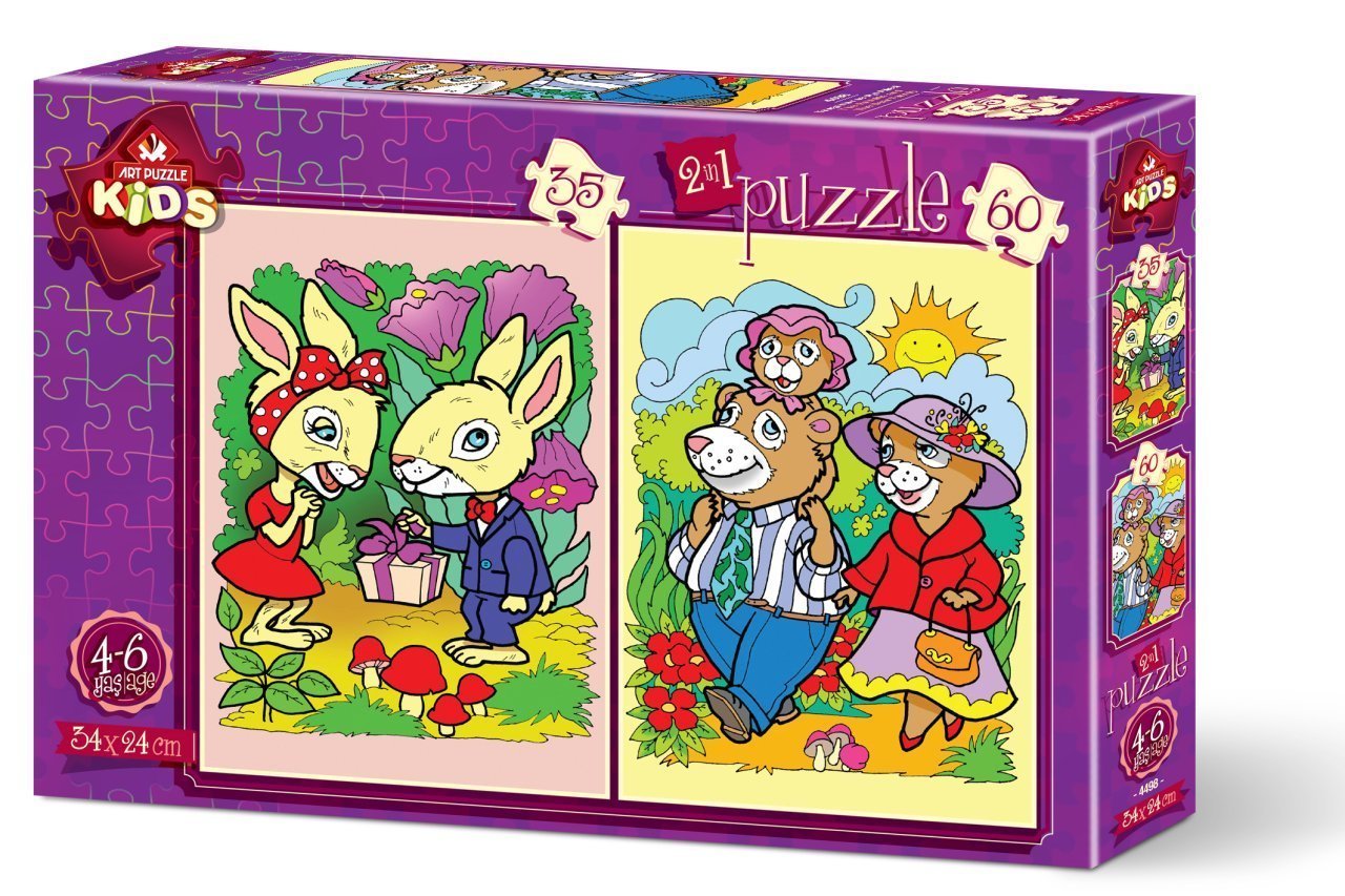 Art Kids Puzzle Rabbits and Bear Family 35 + 60 Pieces