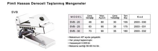 63X90 Açılı Pimli Hassas Taşlanmış Mengene SVB-25