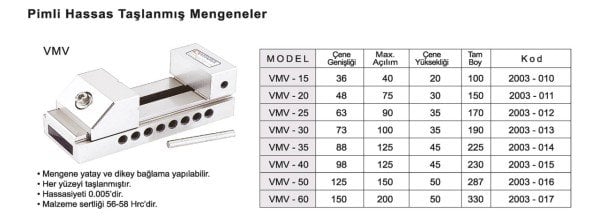 73X100 Taşlanmış Hassas Pimli Mengene VMV-30