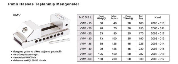 98X125 Taşlanmış Hassas Pimli Mengene VMV-40