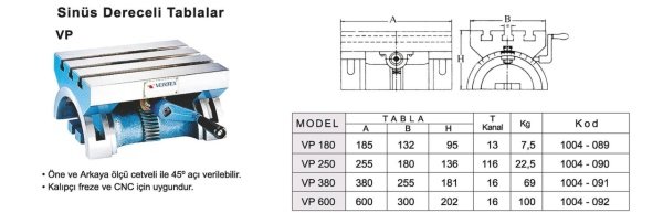 250X178 Dereceli Sinüs Tabla VP-250