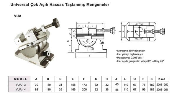 70X80 Üniversal Dereceli Hassas Mengene VUA-3