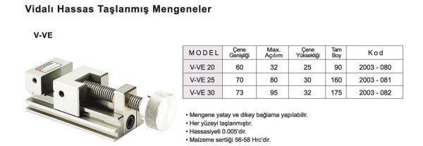 60X35 Taşlanmış Pimli Hassas Mengene V-VE20