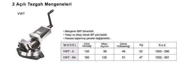 125X100 İki Açılı Freze Mengenesi VWT-5