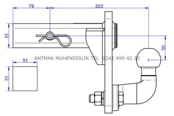 KARE BAĞLANTILI YÜKSEKLİĞİ AYARLANABİLEN ÇEKİ DEMİRİ TOPUZU 50 mm
