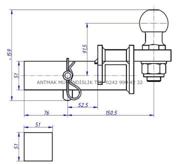 KARE BAĞLANTILI ÇEKİ DEMİRİ TOPUZU KISA TİP 50 mm
