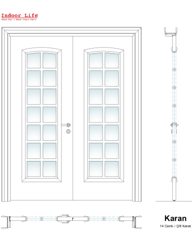 Karan 14 Camlı 2 Kanat Duvar İçi Sürgülü Ahşap Kapı