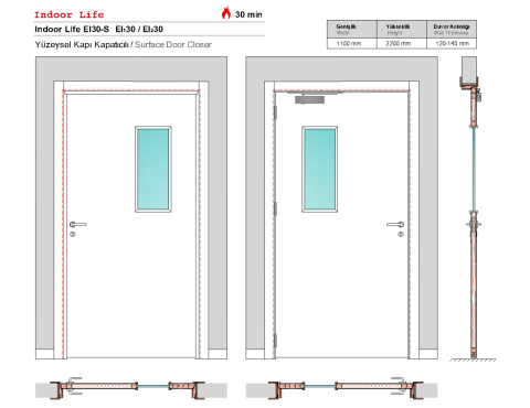 EI30-S Maun Yangına Dayanıklı Ahşap Kapı