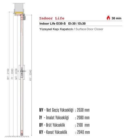 EI30-S  Yangına Dayanıklı 1,5 Kanat Laminat Ahşap Kapı