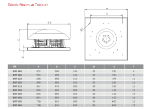 Bvn Bahçıvan Brf 560 Yatay Atışlı Radyal Çatı Fanı (9800/7150m³/h)