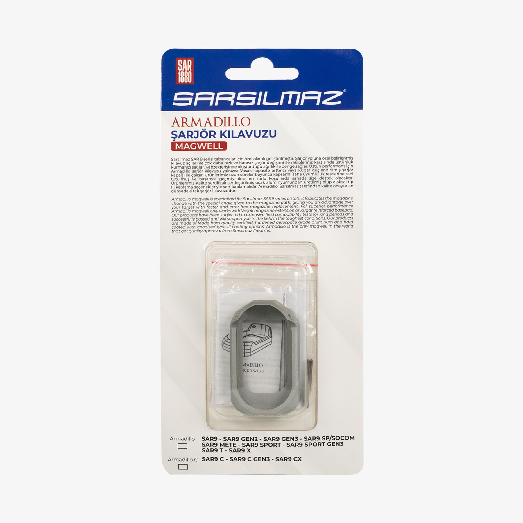 SAR9 Uyumlu TCS Armadillo Magwell Şarjör Kılavuzu Gri