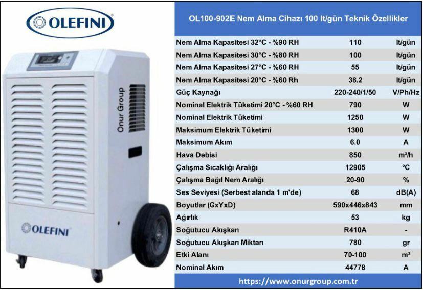 Olefini OL100-902E Nem Alma Cihazı 100 lt/gün