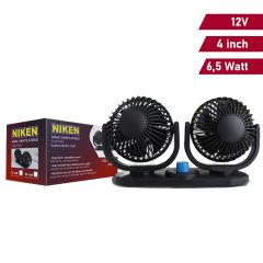 Niken Oto Vantilatör Çift Başlı 12V 4 İnch Çakmak Girişli