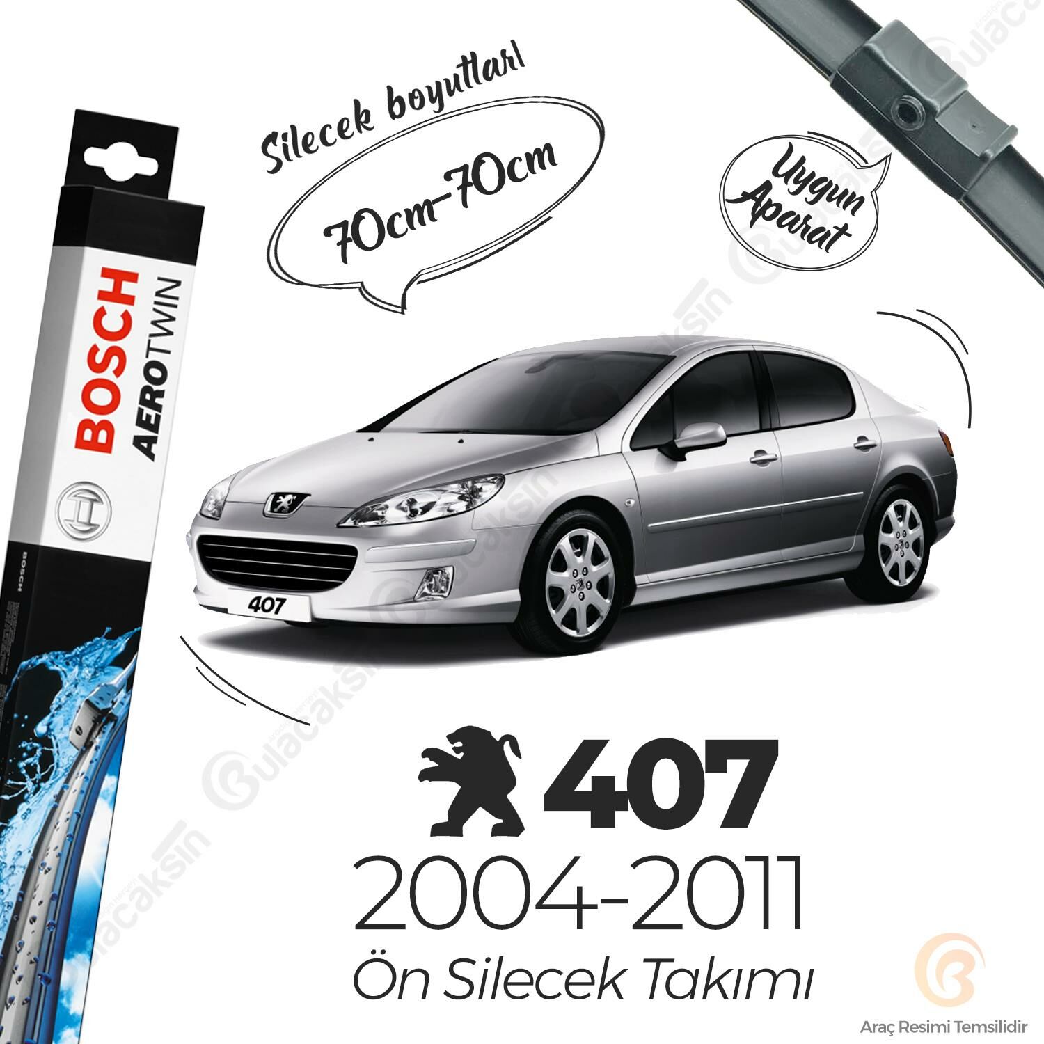 Bosch Aerotwin Muz Silecek Takımı Peugeot 407 2004-2011 ile uyumlu