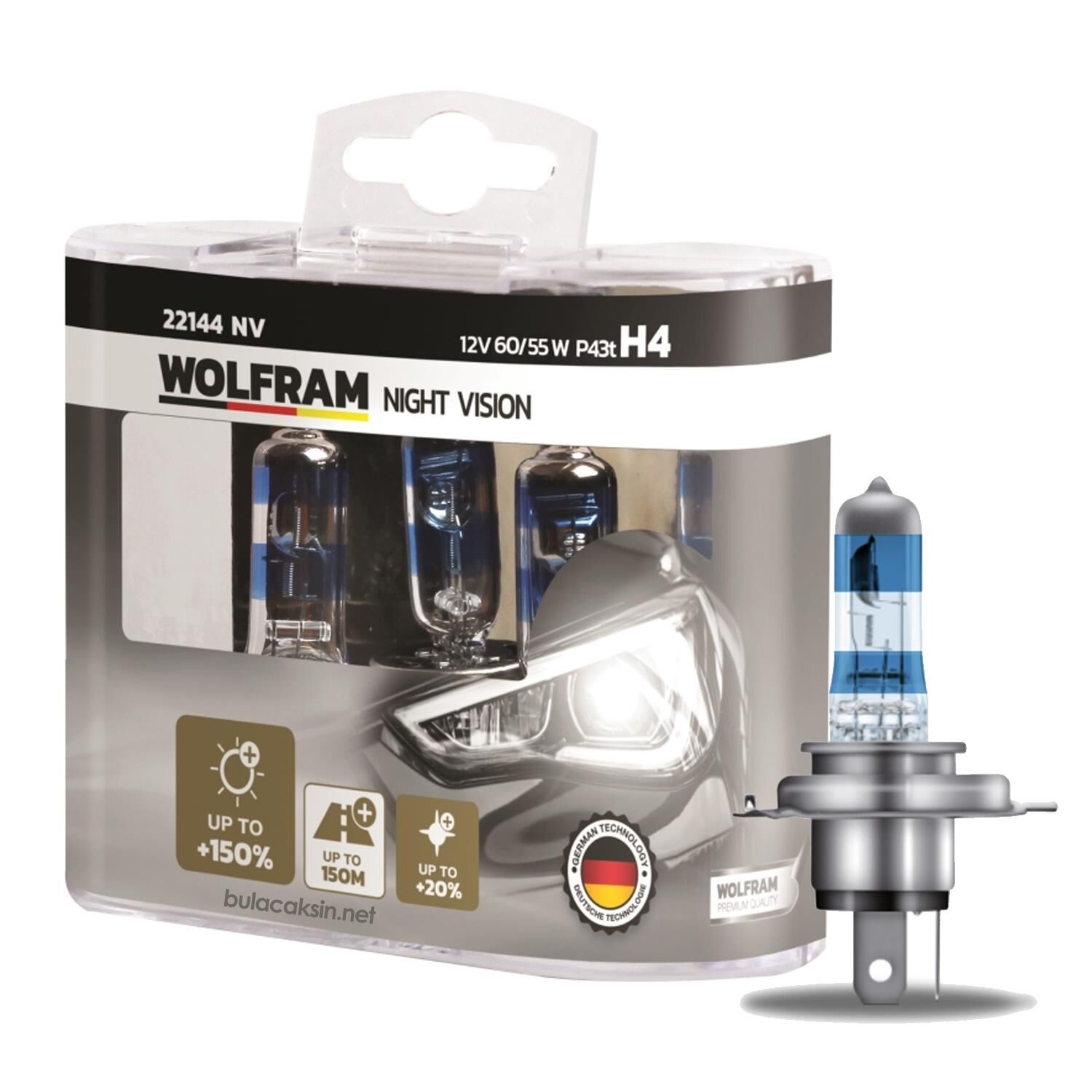 Wolfram Night Vision Ampul Set 12v 55w H4 +%150 Daha Fazla Işık