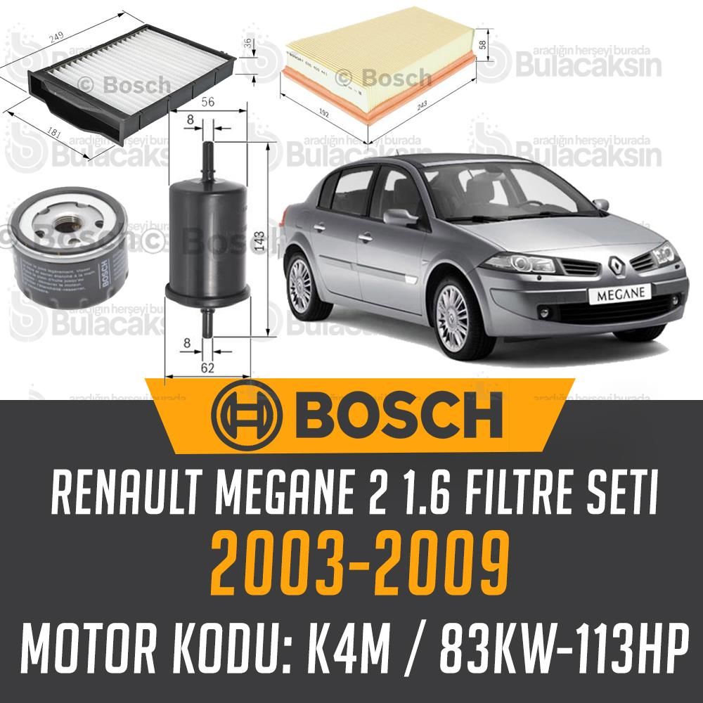 Renault Megane 2 1.6 16V 2003 - 2009 Bosch Filtre Bakım Seti