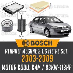 Renault Megane 2 1.6 16V 2003 - 2009 Bosch Filtre Bakım Seti Hava+Polen+Yakıt+Yağ