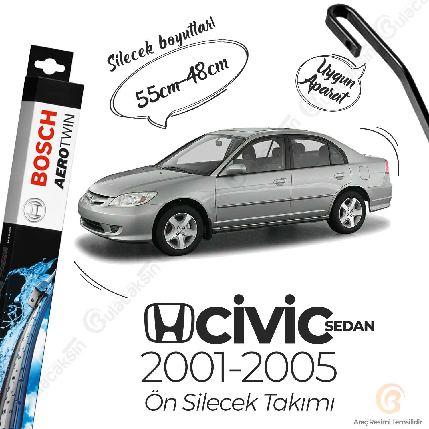 Honda Civic Sedan Muz Silecek Takımı (2001-2005) Bosch Aerotwin