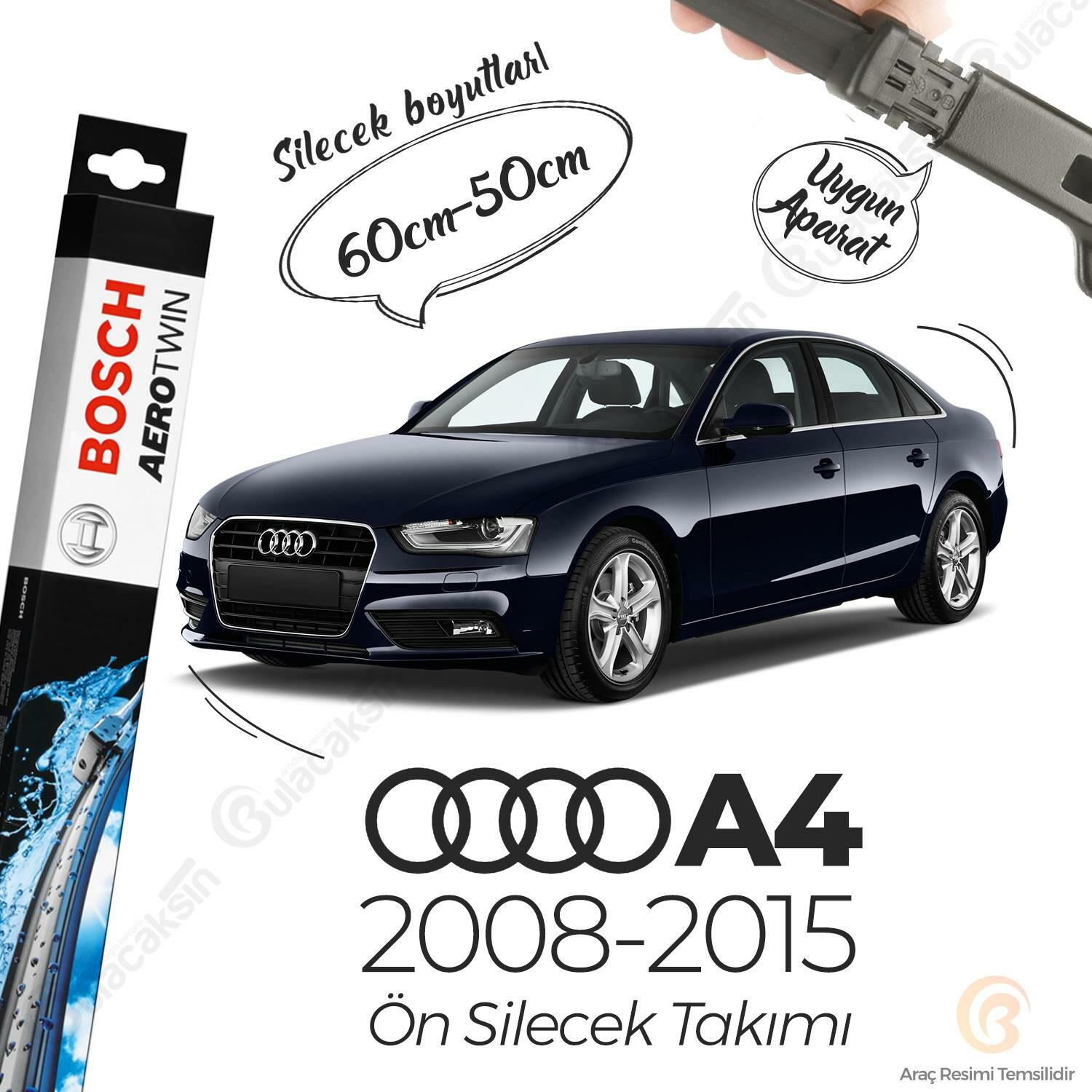 Bosch Aerotwin Muz Silecek Takımı Audi A4 B8 2008-2015 ile uyumlu