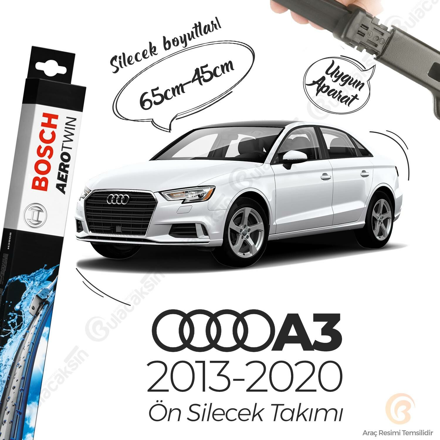 Bosch Aerotwin Muz Silecek Takımı Audi A3 2013-2020 ile uyumlu