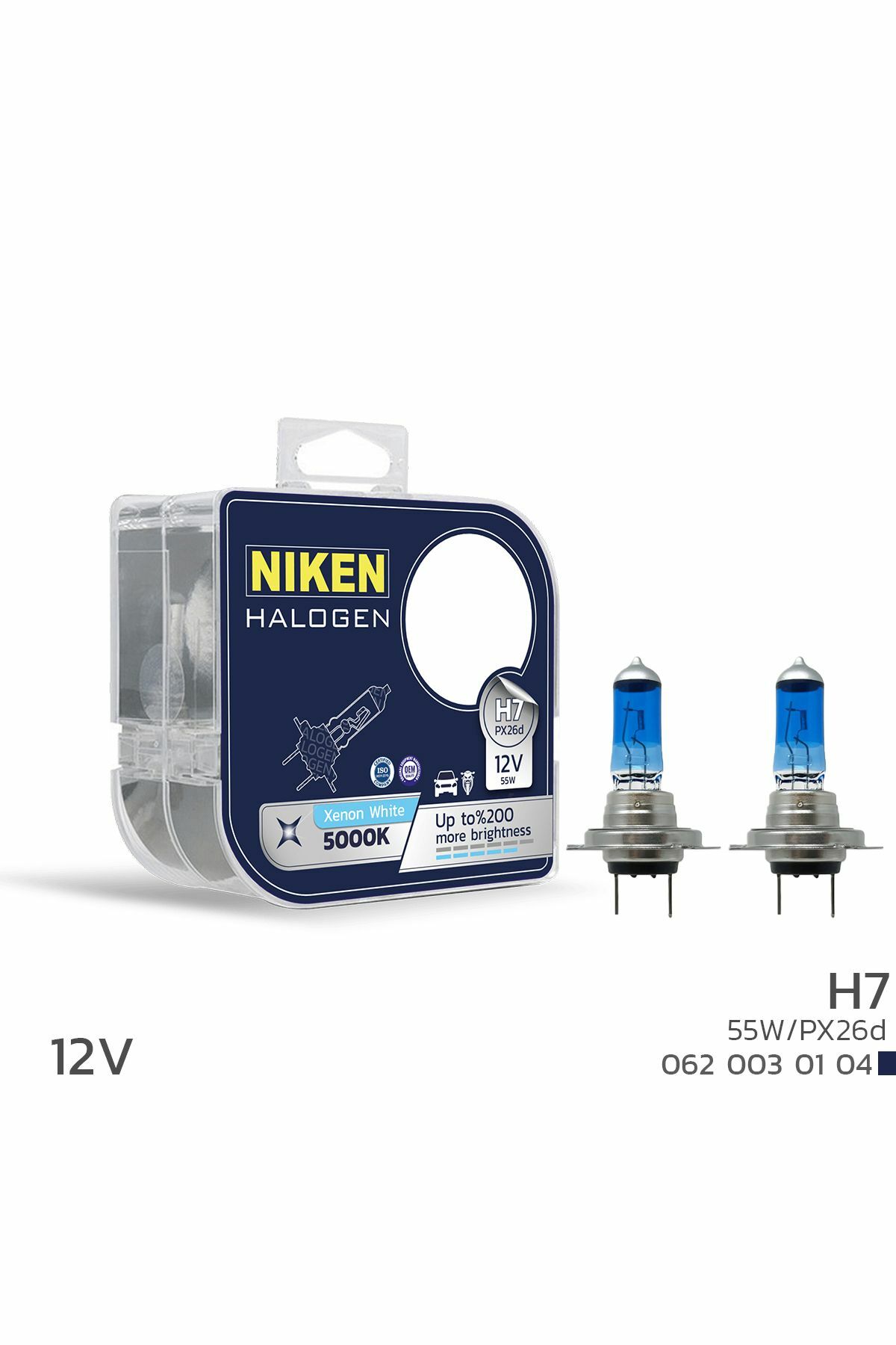 Niken 12V 55W H7 Halojen Beyaz Işık Ampul 5000K 1450 Lumen