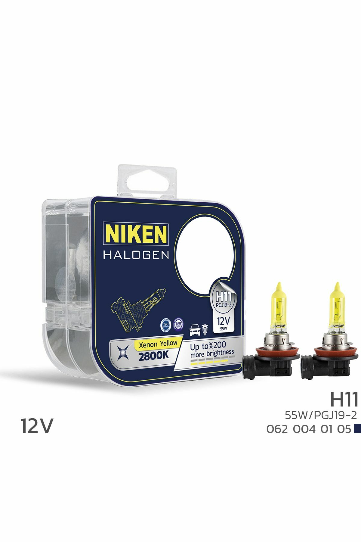 Niken Yellow 12V 55W H11 Halojen Sarı Işık Ampul 2800K 1550 Lumen