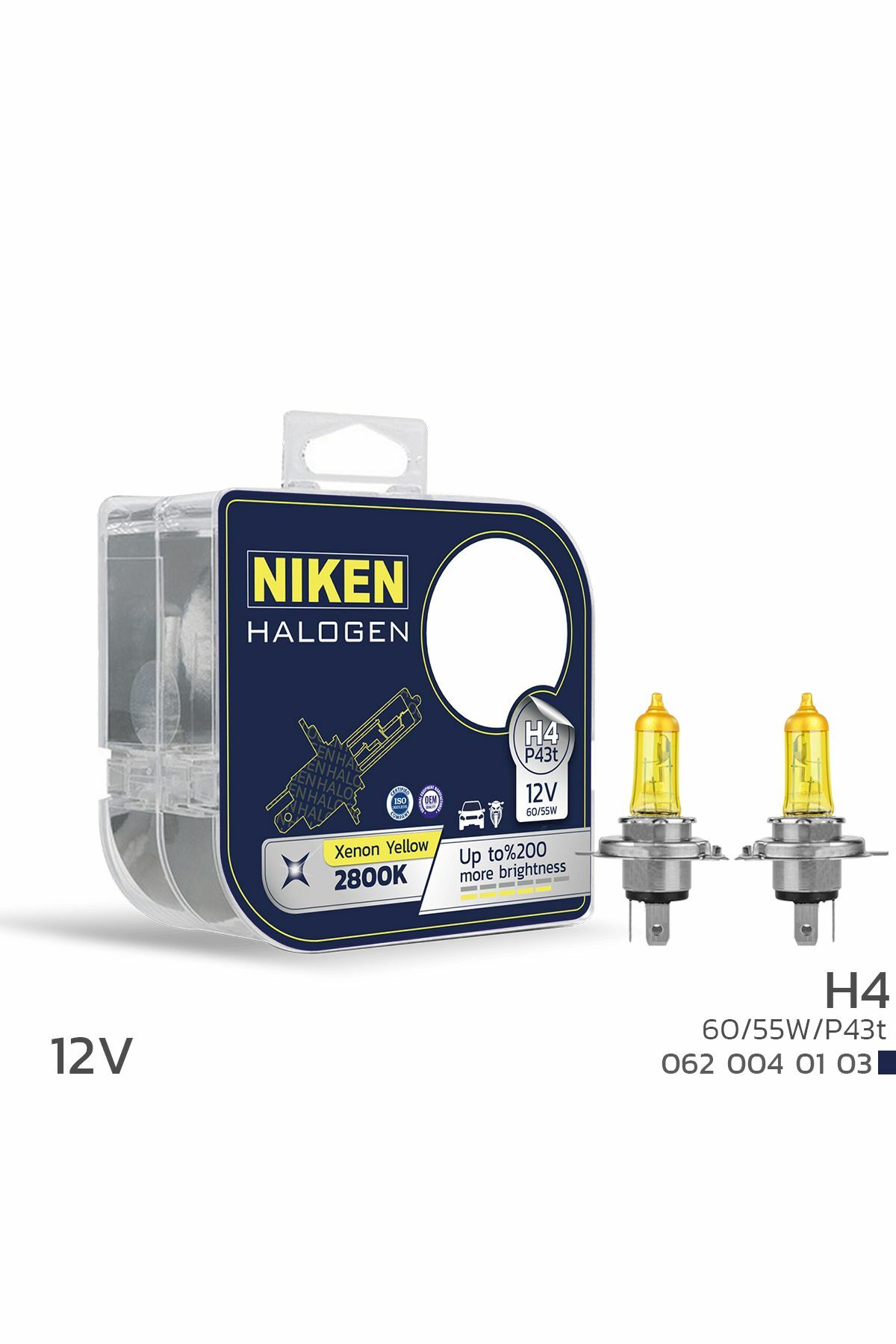Niken Yellow 12V 55W H4 Halojen Sarı Işık Ampul 2800K 1550 Lumen
