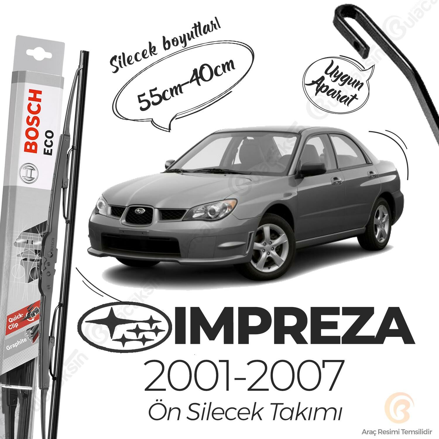 Bosch Eco Ön Silecek Takımı Subaru Impreza 2001-2007 ile uyumlu