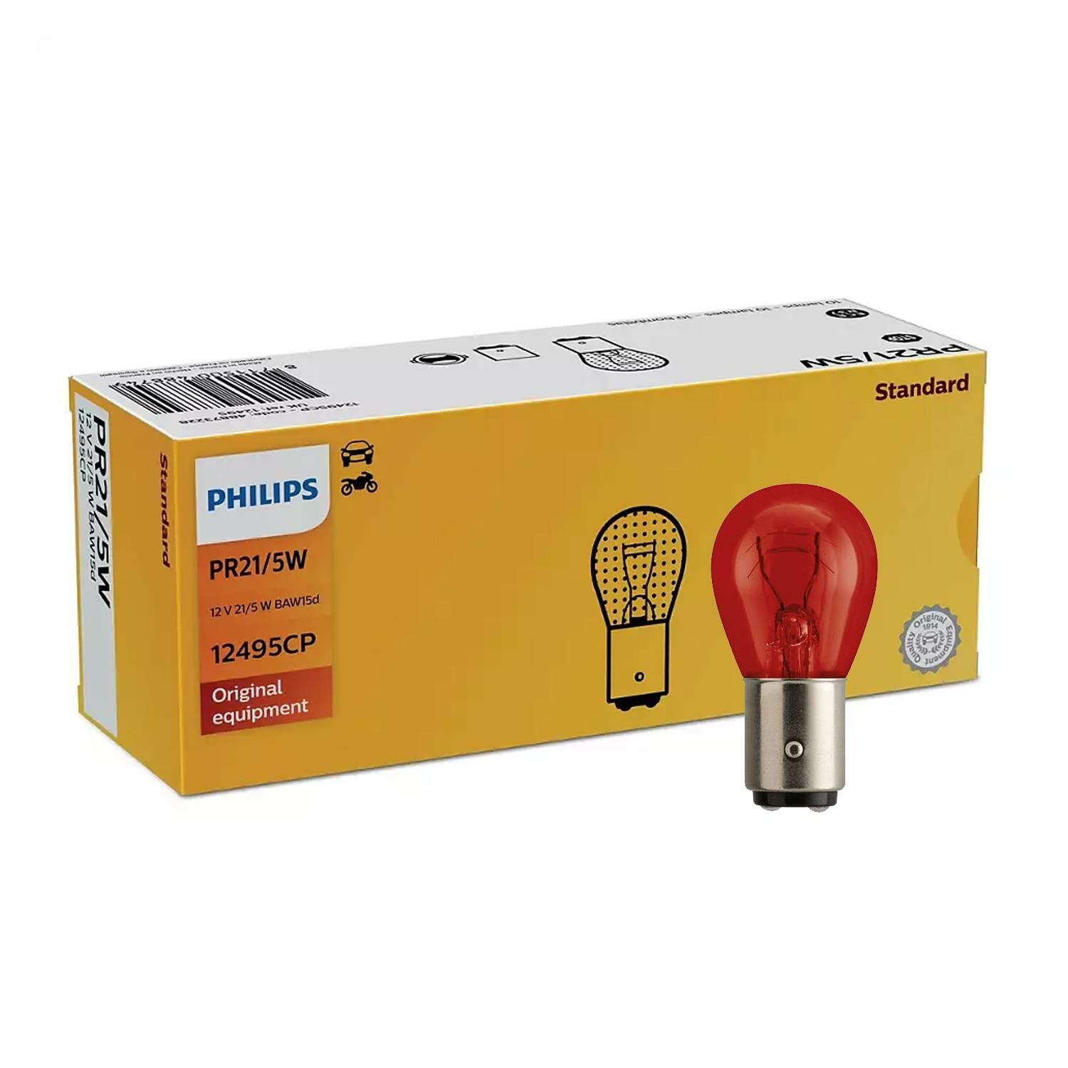 Philips 12V Ampul PR21/5W Kırmızı Ters 1016 - 12495CP / 10 ADET