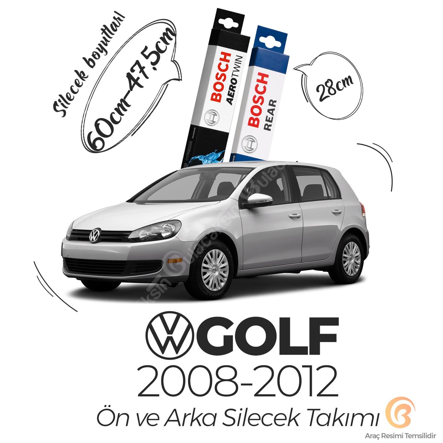 Bosch Aerotwin Ön-Arka Silecek Takımı Volkswagen Golf 6 2008-2012 ile uyumlu