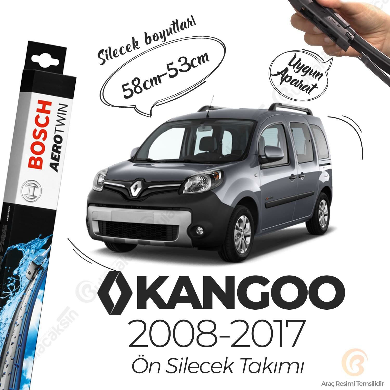 Bosch Aerotwin Muz Silecek Takımı Renault Kangoo 2008-2017 ile uyumlu