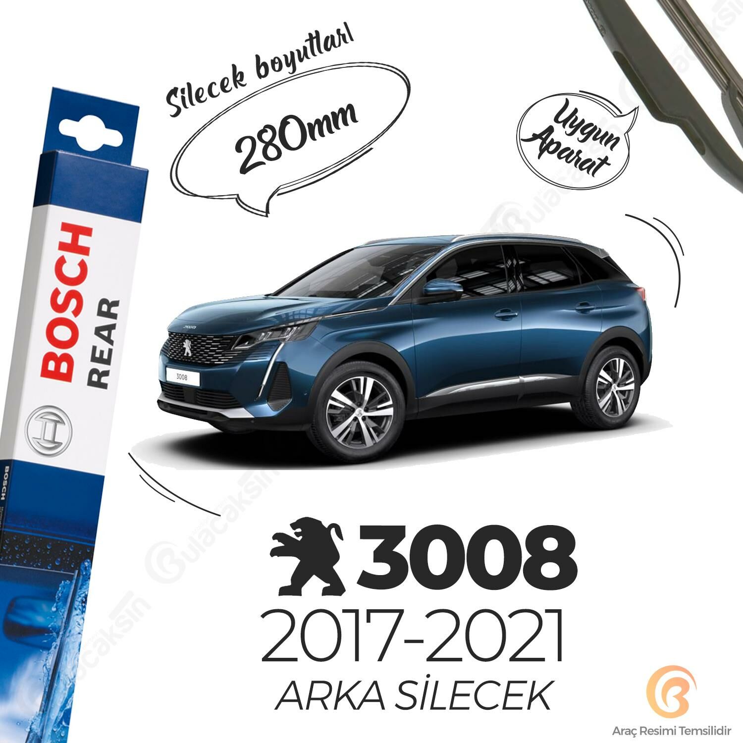 Bosch Rear Arka Silecek Peugeot 3008 2017-2021 ile uyumlu