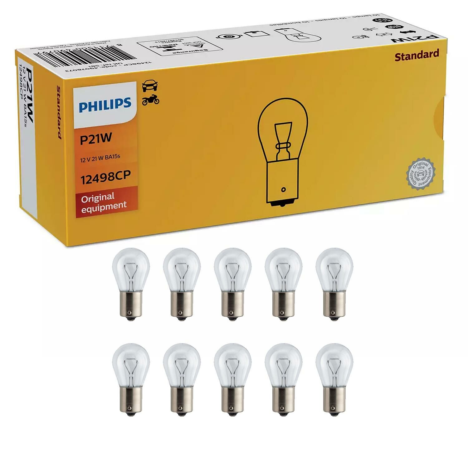 Philips P21W 12V 21W BA15s 12498CP - 10 Adet