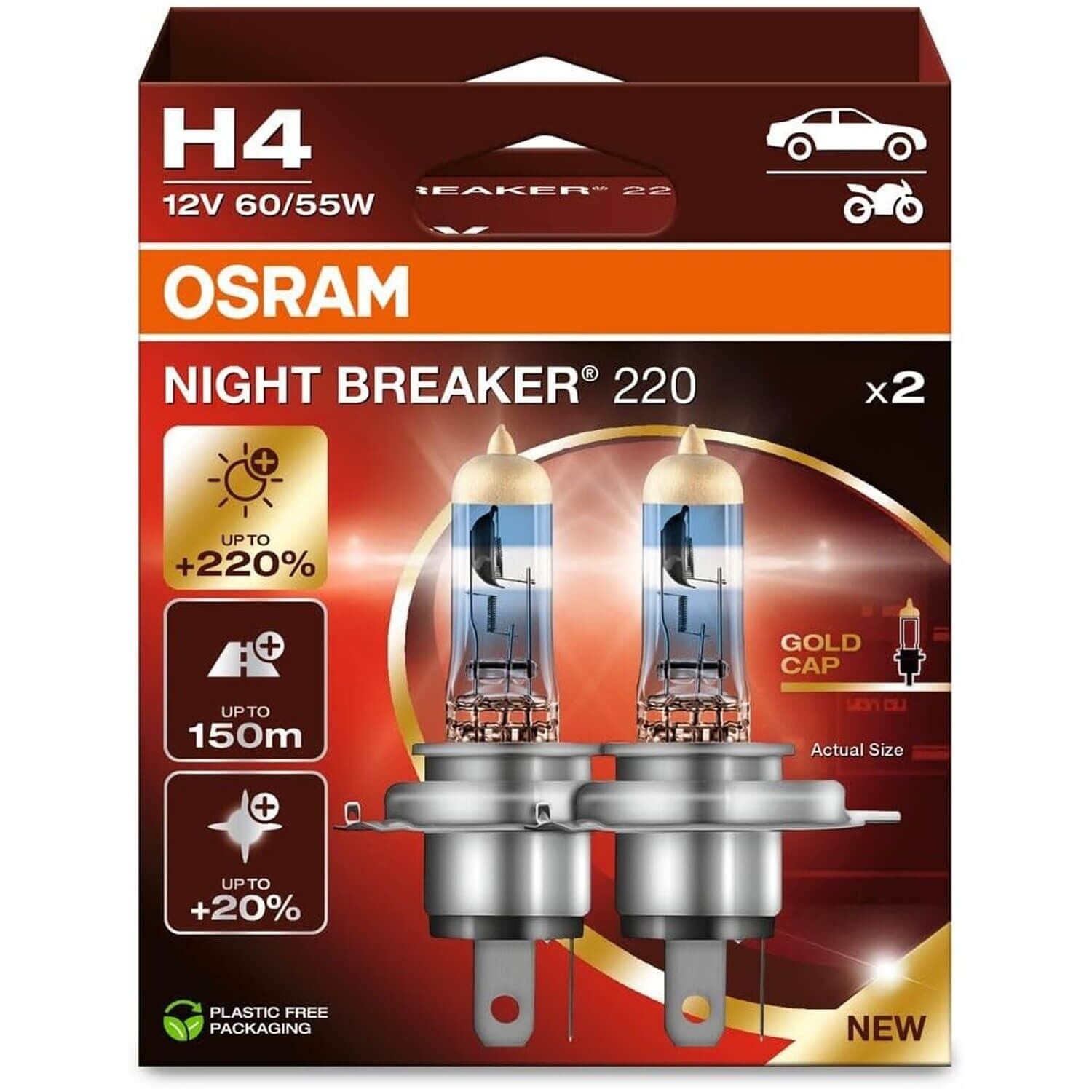 Osram H4 Night Breaker 220 12V %220 Fazla Işık (1 Takım-2 Ad.) Oto Ampul Seti