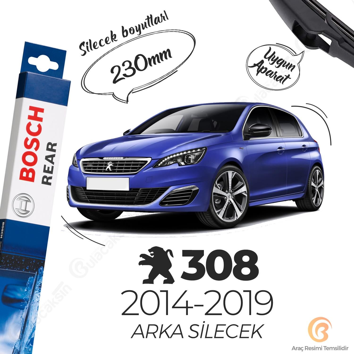 Bosch Rear Arka Silecek Peugeot 308 2014-2019 ile uyumlu