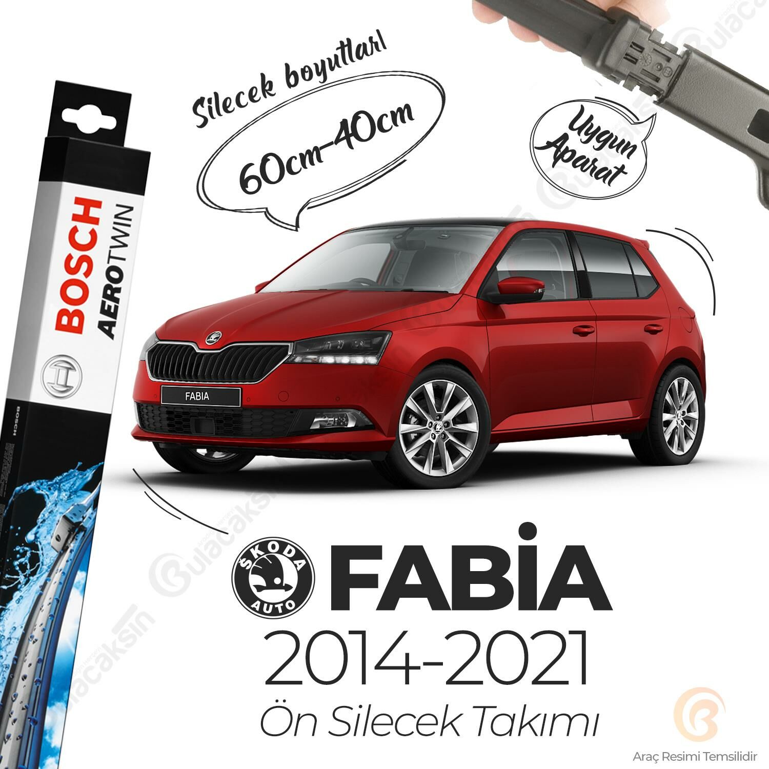 Bosch Aerotwin Muz Silecek Takımı Skoda Fabia 2014-2021 ile uyumlu