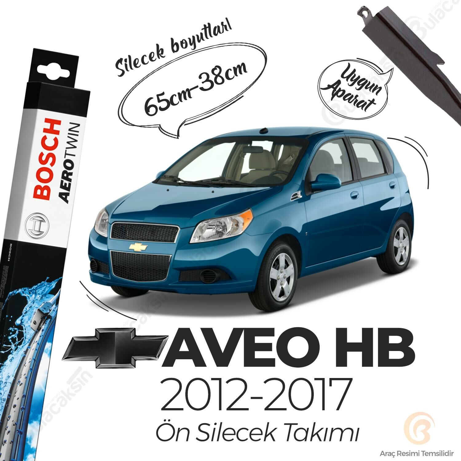 Bosch Aerotwin Muz Silecek Takımı Chevrolet Aveo HB 2012-2017 ile uyumlu