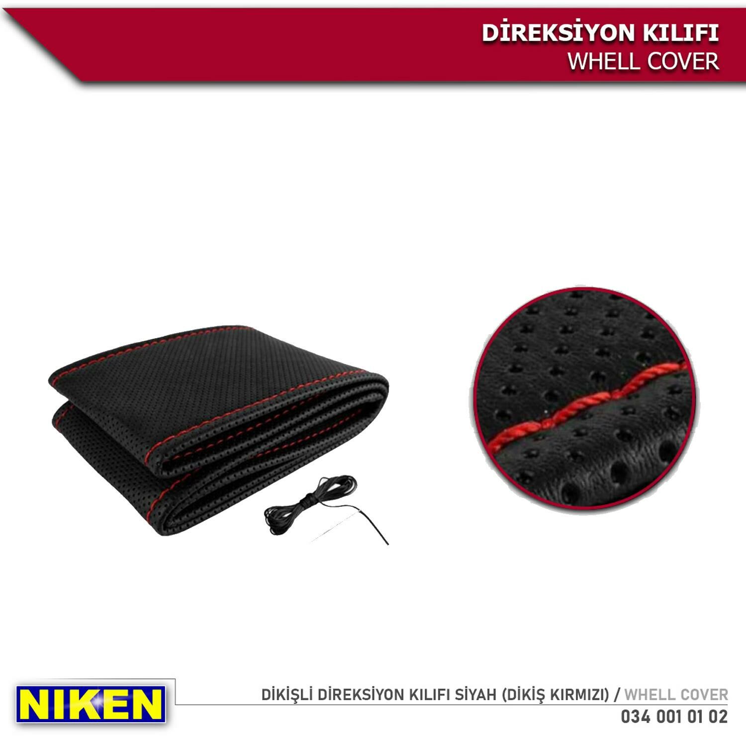 Dikişli Direksiyon Kılıfı Siyah (Dikişler Kırmızı) Niken