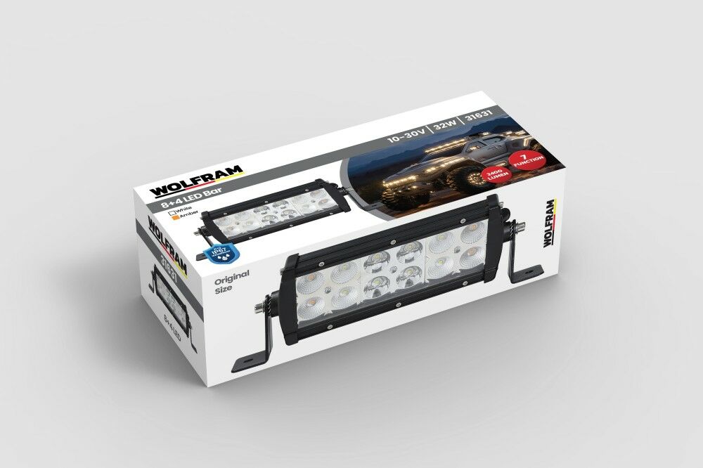Wolfram Led Bar Beyaz Işık + Amber Işık 7 Fonksiyon Çakarlı 19 cm 12/24V E-Belgeli 32W