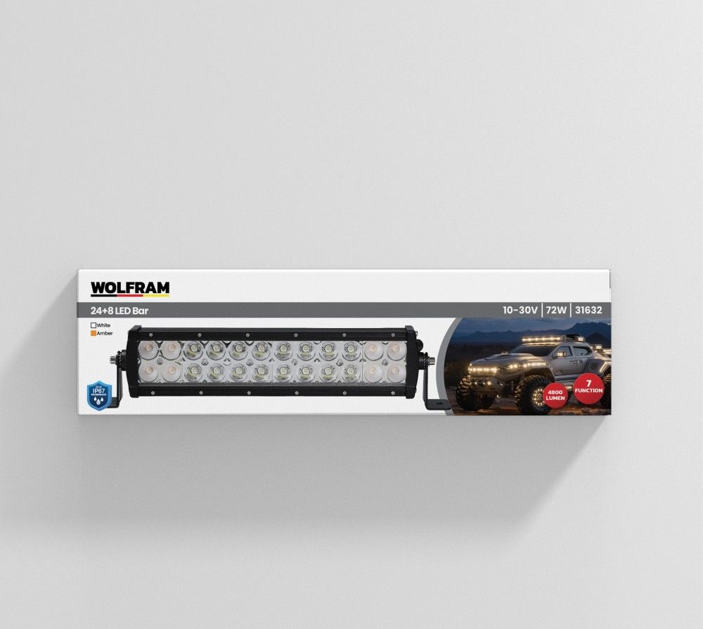 Wolfram Led Bar Beyaz Işık + Amber Işık 7 Fonksiyon Çakarlı 32 cm 12/24V E-Belgeli 72W