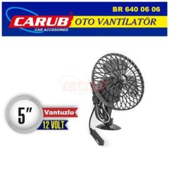 Carub Oto Vantilatör 12V 5 İnch Vantuzlu Vakumlu Çakmak Girişli