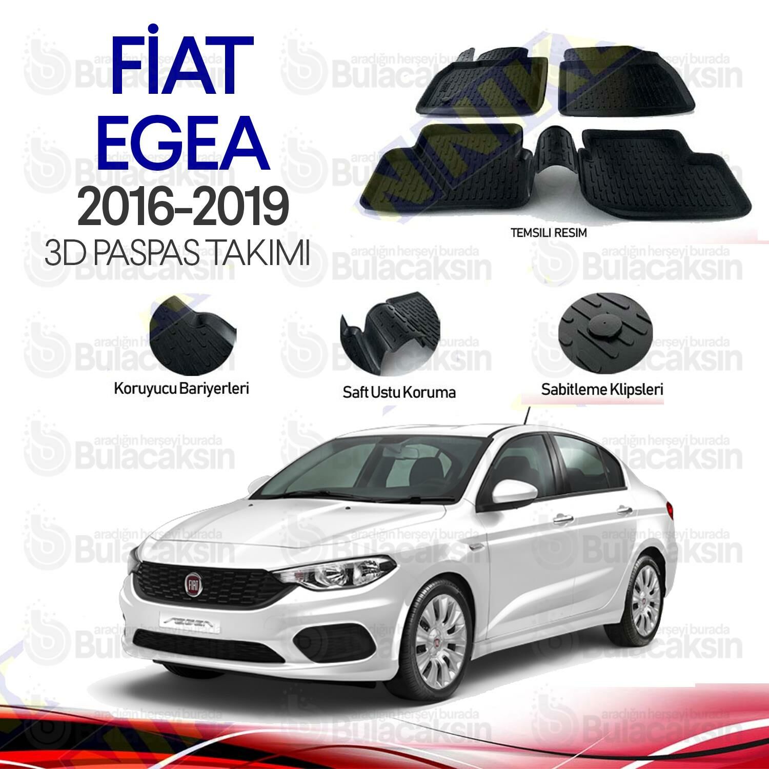 Fiat Egea 2016 - 2019 3D Havuzlu Oto Paspas Takımı