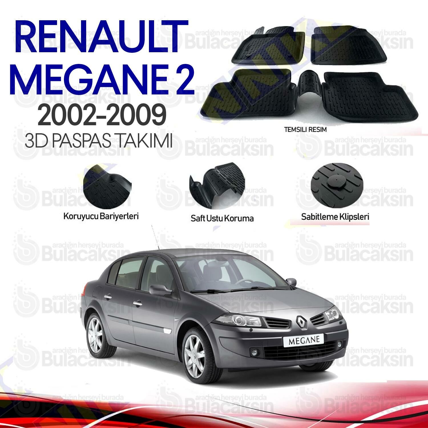 Renault Megane 2 2002 - 2009 3D Havuzlu Oto Paspas Takımı