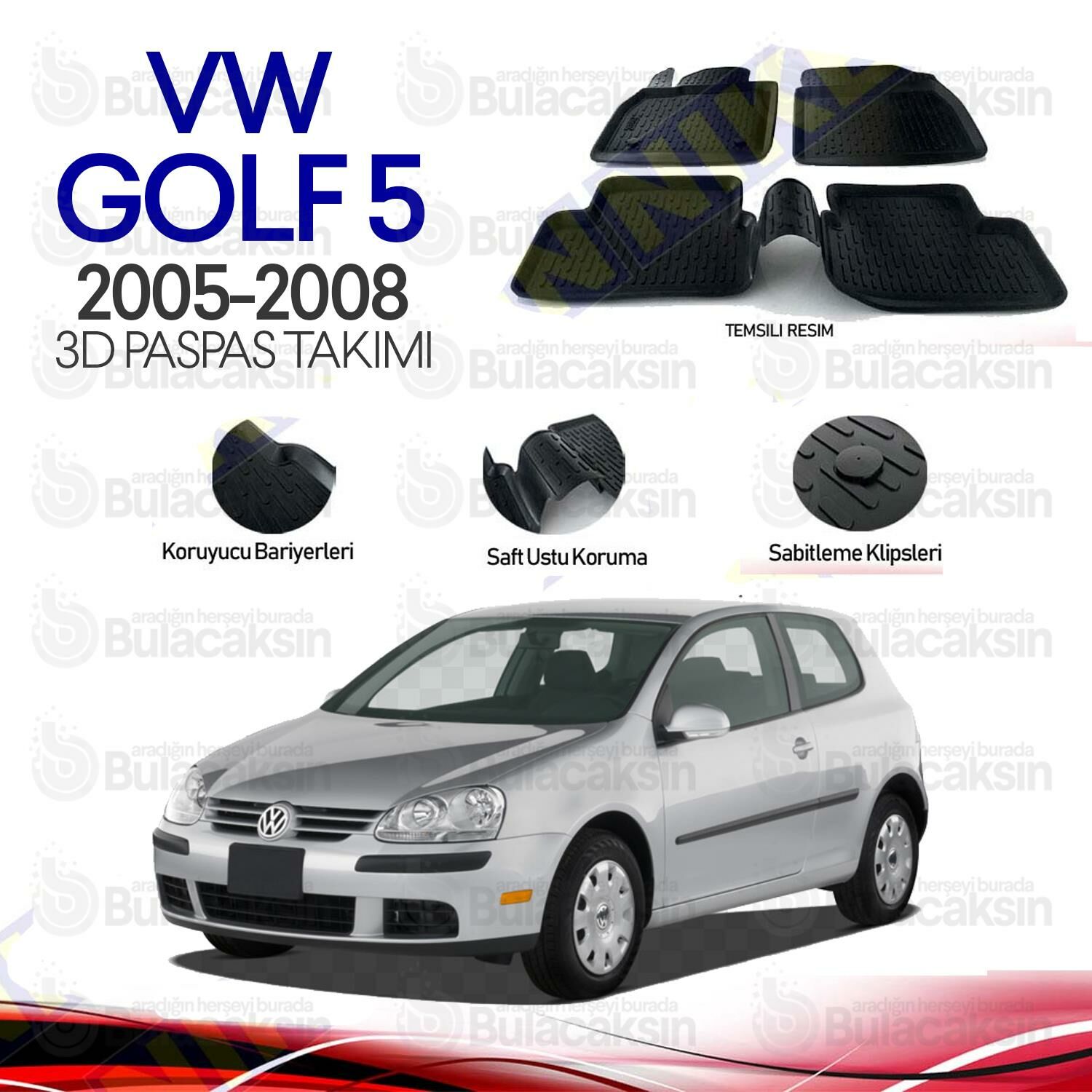 Volkswagen Golf 5 2005 - 2008 3D Havuzlu Oto Paspas Takımı