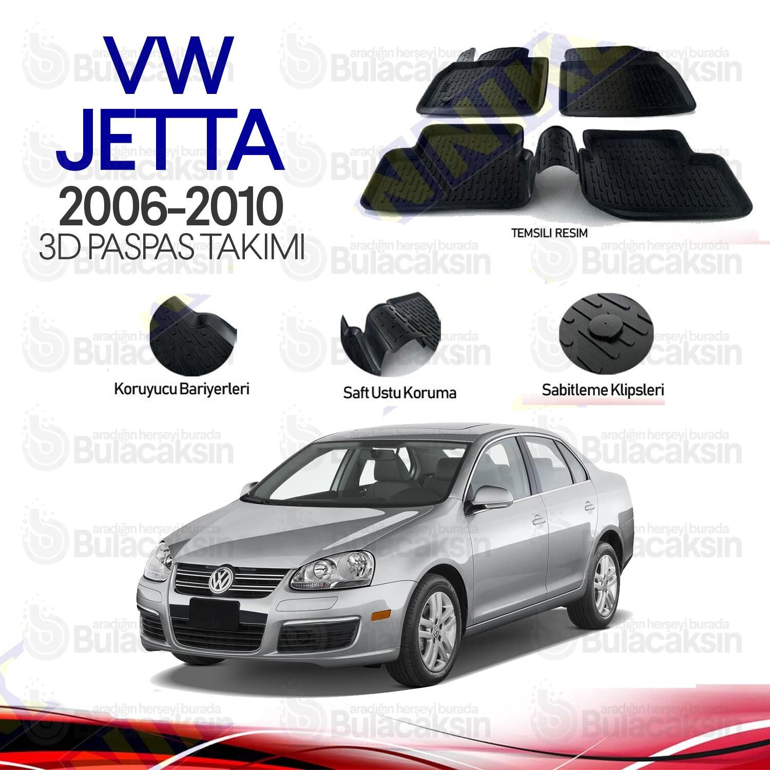 Volkswagen Jetta 2006 - 2010 3D Havuzlu Oto Paspas Takımı