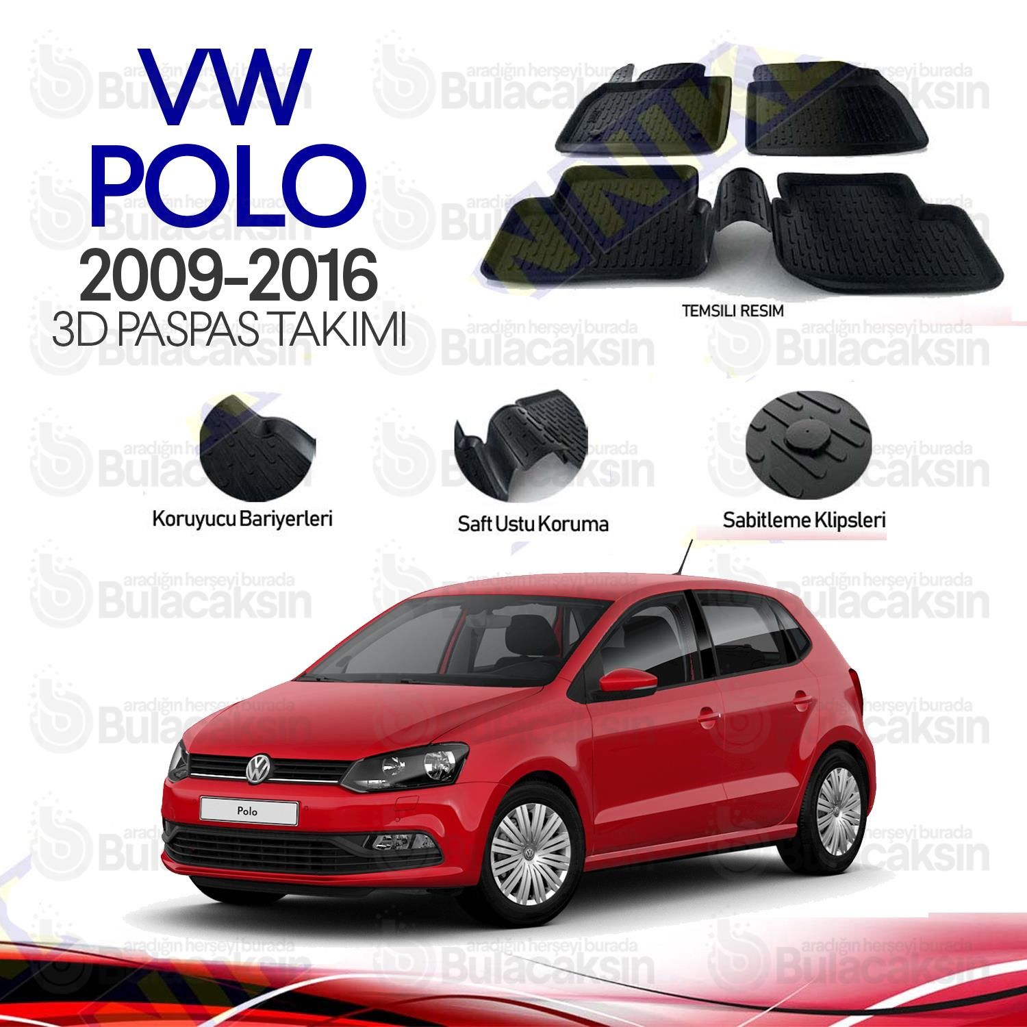 Volkswagen Polo 2009 - 2016 3D Havuzlu Oto Paspas Takımı
