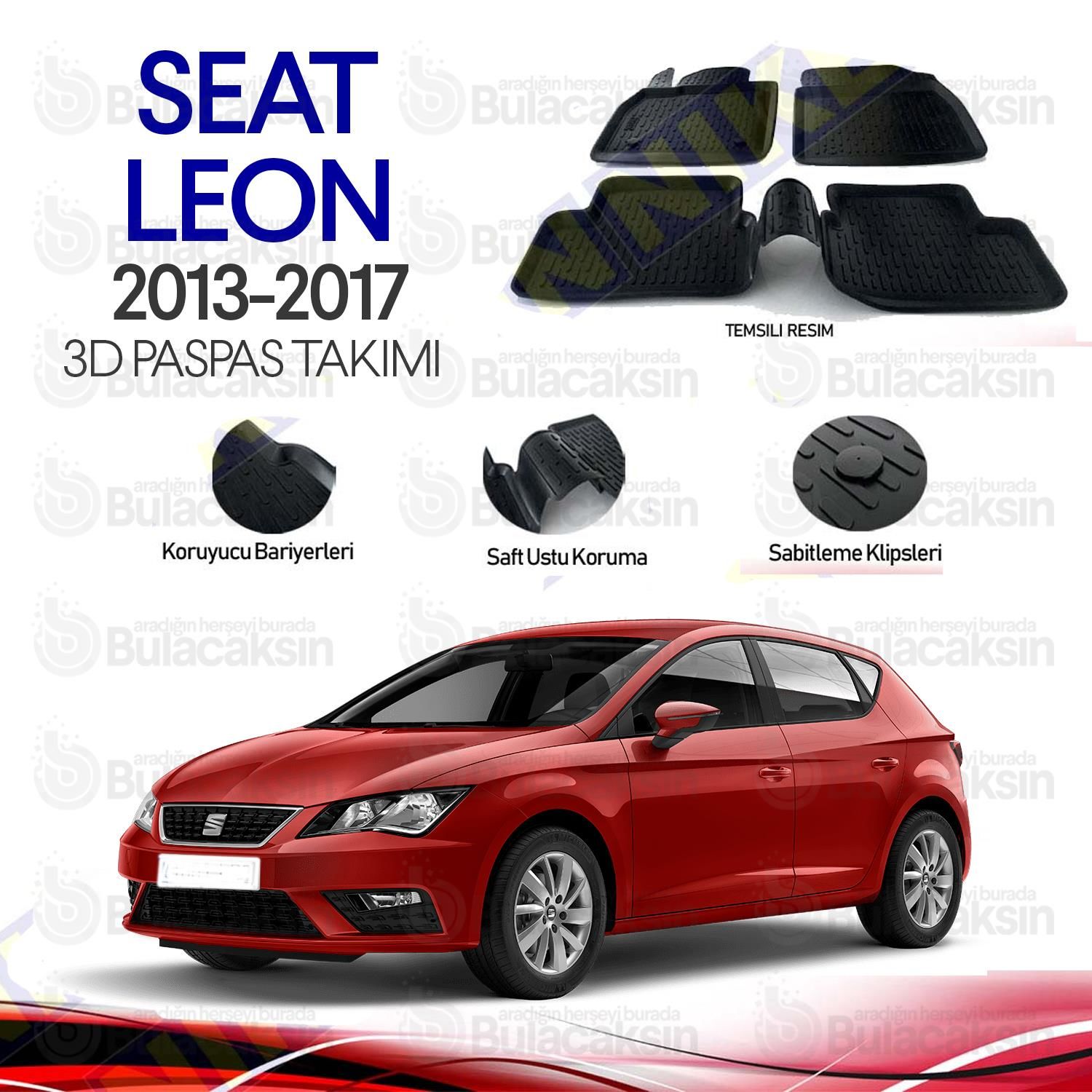 Seat Leon 2013 - 2017 3D Havuzlu Oto Paspas Takımı