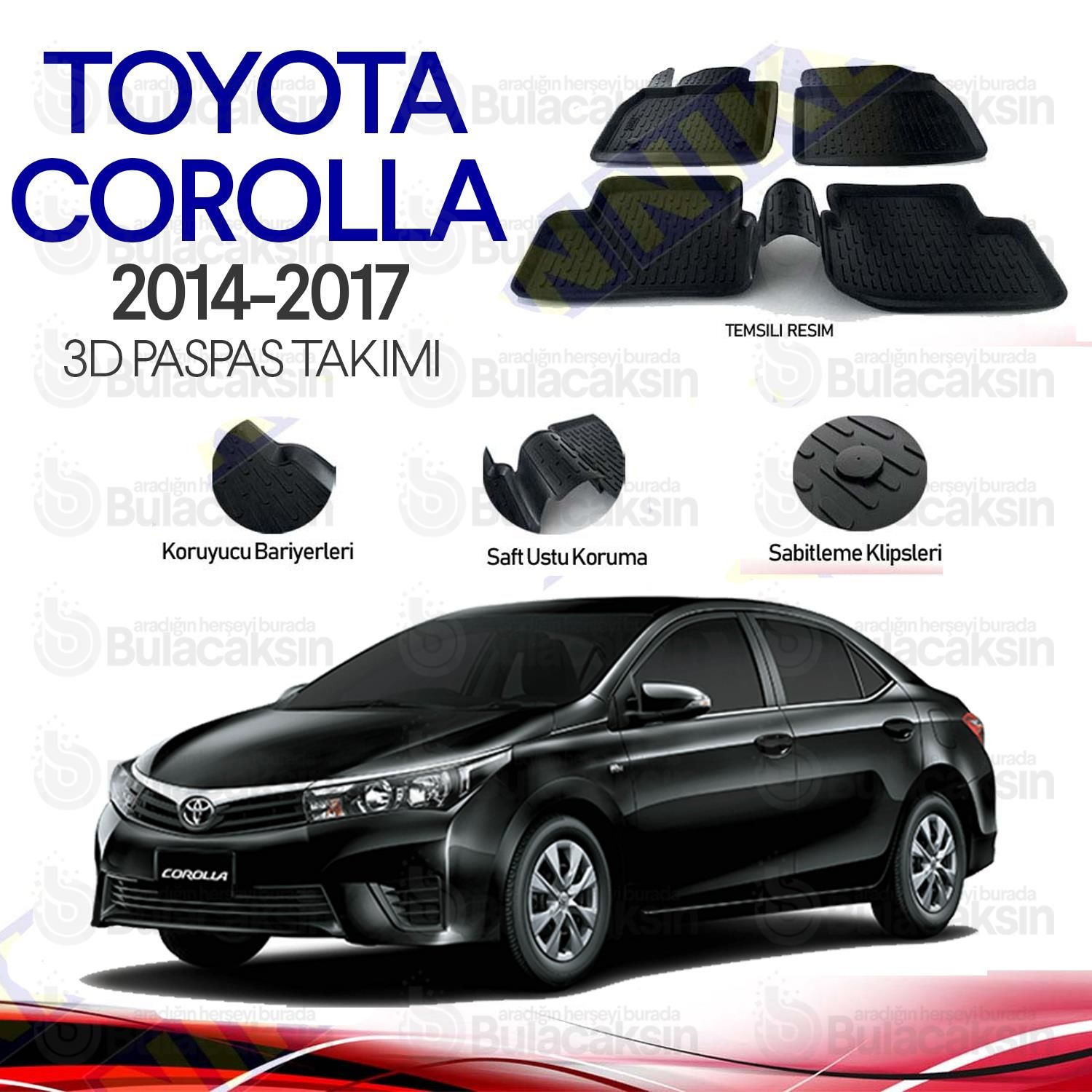 Toyota Corolla 2014 - 2017 3D Havuzlu Oto Paspas Takımı